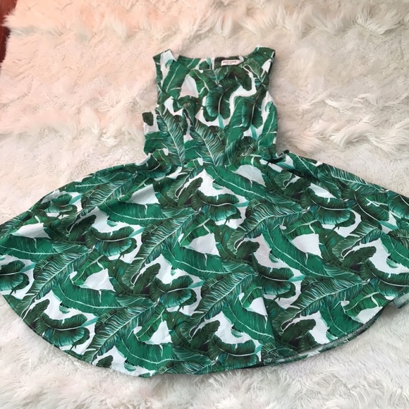Grace Karin green & white tropical print sleeveless 60’s style circular dress - Picture 8 of 13
